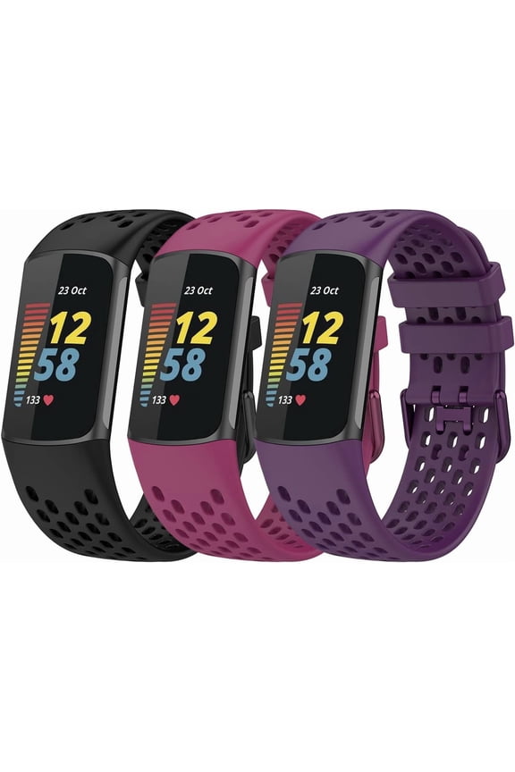 3PCS Silicone Breathable Replacement Watchbands Compatible with Fitbit Charge 6/Charge 5 Smartwatch