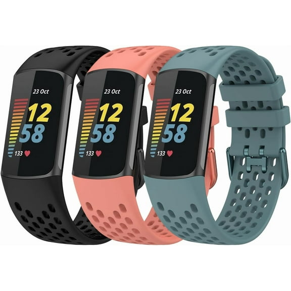 MYKOMI 3PCS Silicone Breathable Replacement Watchbands Compatible with Fitbit Charge 6/Charge 5 Smartwatch