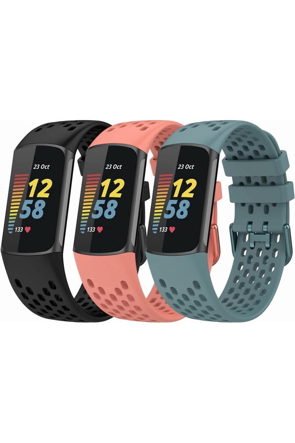 3PCS Silicone Breathable Replacement Watchbands Compatible with Fitbit Charge 6/Charge 5 Smartwatch