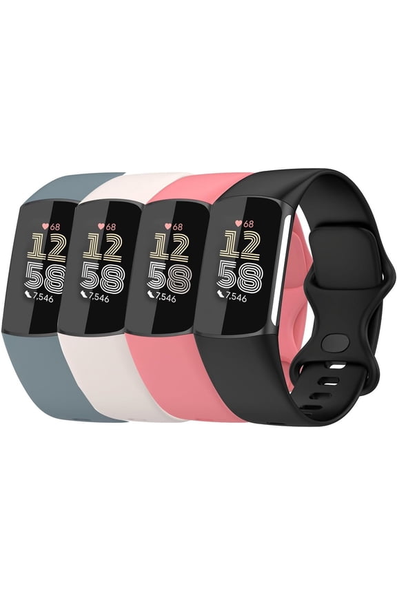 4 Pack Compatible with Fitbit Charge 6 Bands for Women Men, Soft Silicone Replacement band for Fitbit Charge 6 Charge 5 Smartwatch