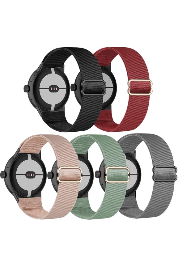 5 Pack Stretchy Nylon Compatible with Google Pixel Watch 4 3 41mm Band/Google Pixel 2/Google Pixel Watch Band for Women Men, Elastic Adjustable Straps Soft Sport Wristbands