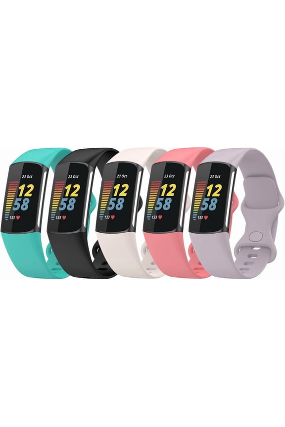 5Pack Bands Compatible with Fitbit Charge 5 Fitness Watch Replacement Charge 5 Watch Band Adjustable Bracelet Accessory Strap for Charge 5 Wristbands W/Metal Buckle Women Men