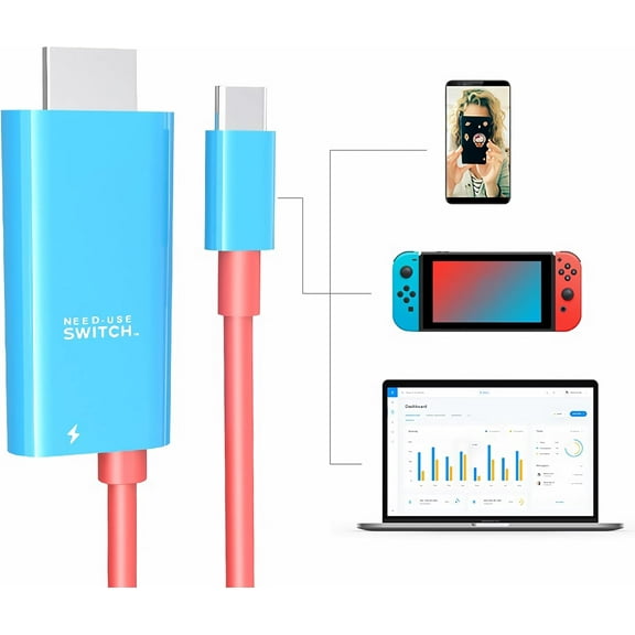 MYKOMI 6.6FT USB-C to HDMI Cable for Nintendo Switch NS/OLED, Replaces The Switch Docking Station with 100W PD Port for Laptop/Tablet/MobilePhone/SteamDeck, 4K@30HZ