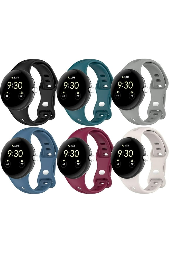 6 Color Bands Intended for Google Pixel Watch Bands Silicone Breathable Soft Slim Sport Band Wristband Accessory for Pixel Watch/Pixel Watch 2/Pixel Watch 3 41mm