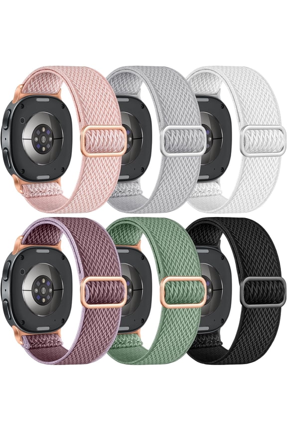 6 Pack Stretchy Bands Compatible with Samsung Galaxy Watch 8 Band 40mm 44mm, Samsung Galaxy Watch 8 Classic 46mm Loop, Elastic Nylon Fabric No Gap Sport Strap Replacement for Women Men