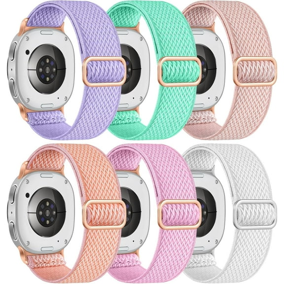 MYKOMI 6 Pack Stretchy Bands Compatible with Samsung Galaxy Watch 8 Band 40mm 44mm, Samsung Galaxy Watch 8 Classic 46mm Loop, Elastic Nylon Fabric No Gap Sport Strap Replacement for Women Men