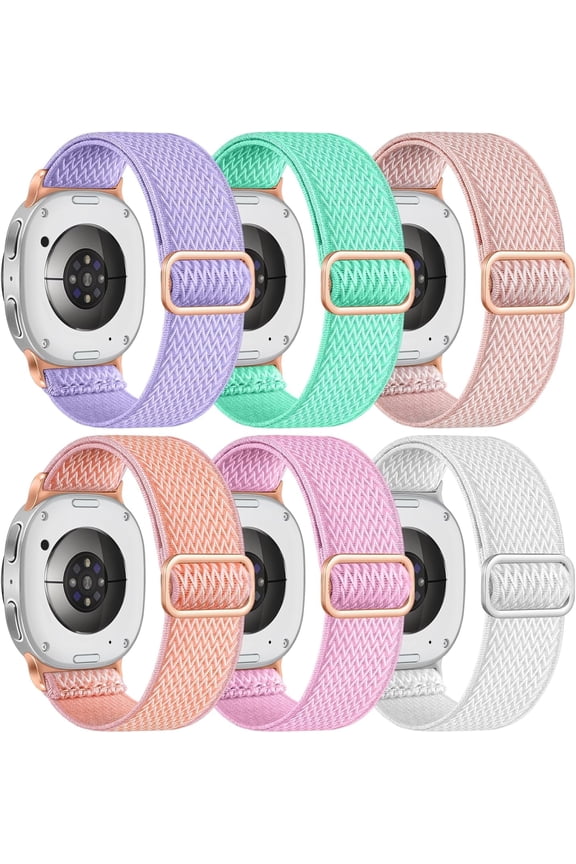 6 Pack Stretchy Bands Compatible with Samsung Galaxy Watch 8 Band 40mm 44mm, Samsung Galaxy Watch 8 Classic 46mm Loop, Elastic Nylon Fabric No Gap Sport Strap Replacement for Women Men