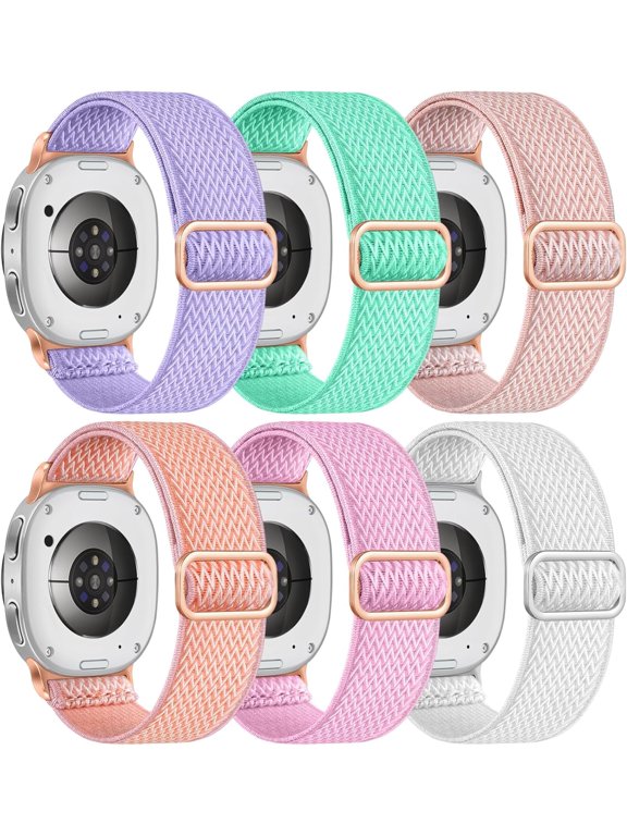 6 Pack Stretchy Bands Compatible with Samsung Galaxy Watch 8 Band 40mm 44mm, Samsung Galaxy Watch 8 Classic 46mm Loop, Elastic Nylon Fabric No Gap Sport Strap Replacement for Women Men