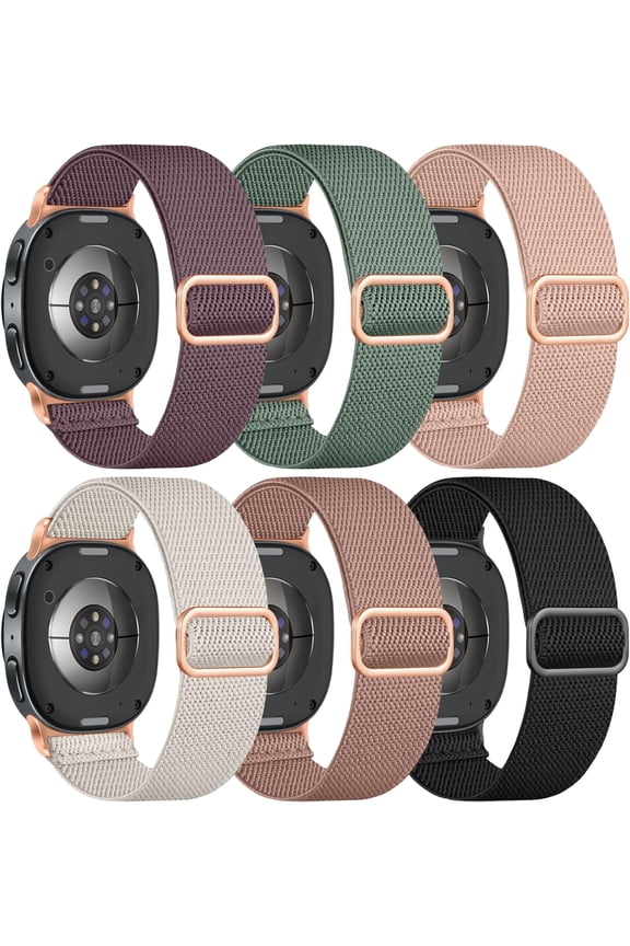 6 Pack Stretchy Bands Compatible with Samsung Galaxy Watch 8 Band 40mm 44mm, Samsung Galaxy Watch 8 Classic 46mm Loop, Elastic Nylon Fabric No Gap Sport Strap Replacement for Women Men