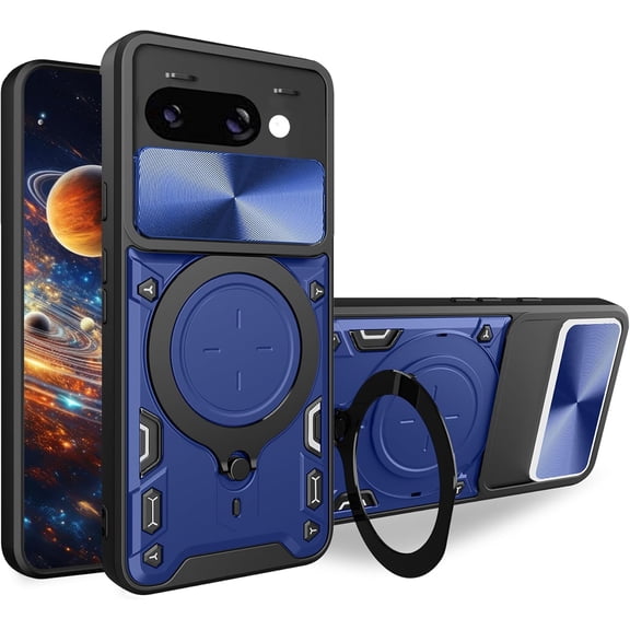 MYKOMI Armor Case for Google Pixel 9a with Rotatable Kickstand, Military Grade Shockproof Protective Phone Case with Slide Camera Cover for Google Pixel 9a