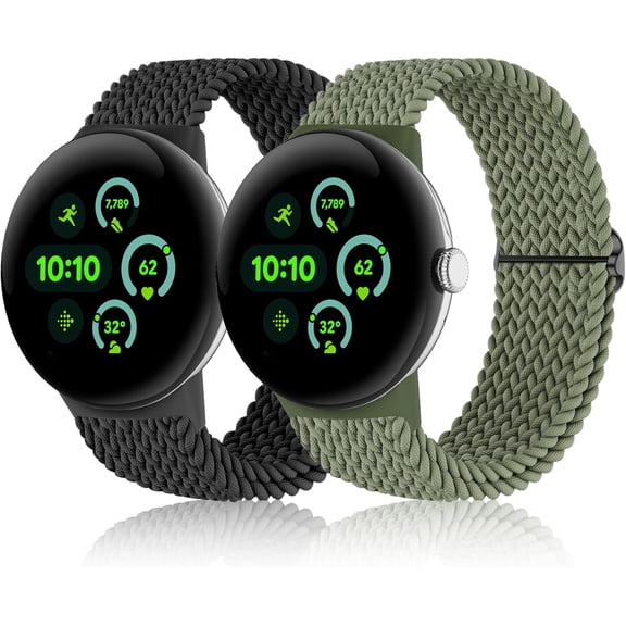 MYKOMI Bands Compatible with Google Pixel Watch 3 45mm, Stretchy Braided Nylon 2 Pack Soft Loop Strap Replacement Adjustable Elastic Wristband for Google Pixel Watch 3 45mm Smart Watch for Women Men