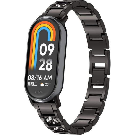 MYKOMI Bands Compatible with Xiaomi Mi Band 9/Mi Band 9 NFC/Mi Band 8/Mi Band 8 NFC, Adjustable Metal Stainless Steel Wristbands with Bling Rhinestone Diamond for Mi Band 9 for Women