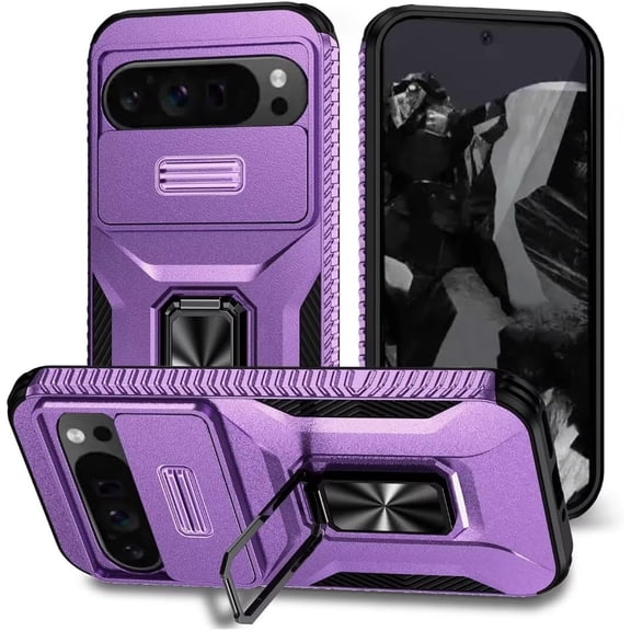 MYKOMI Case for Google Pixel 9 Pro XL,Military Car Holder Protection [Built-in Kickstand] Magnetic Metal Ring Holder Dual-Layer Heavy Duty Shockproof Phone Case for Google Pixel 9 Pro XL
