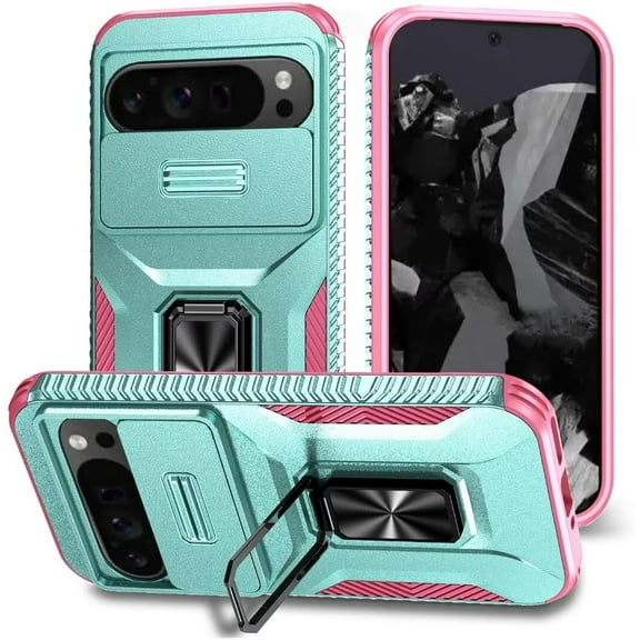 MYKOMI Case for Google Pixel 9 Pro XL,Military Car Holder Protection [Built-in Kickstand] Magnetic Metal Ring Holder Dual-Layer Heavy Duty Shockproof Phone Case for Google Pixel 9 Pro XL