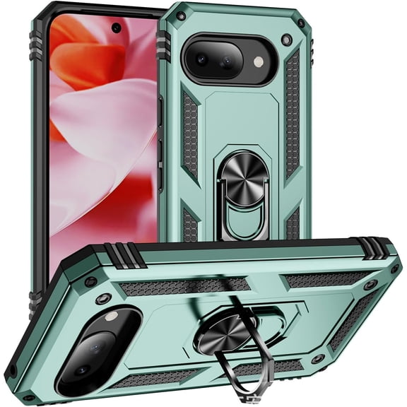 MYKOMI Case for Google Pixel 9A,Military Car Holder [Built-in Kickstand] Metal Ring Dual-Layer Heavy Duty TPU+PC Shockproof Protection Phone Case for Google Pixel 9A 5G