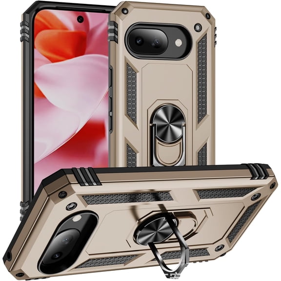 MYKOMI Case for Google Pixel 9A,Military Car Holder [Built-in Kickstand] Metal Ring Dual-Layer Heavy Duty TPU+PC Shockproof Protection Phone Case for Google Pixel 9A 5G