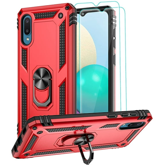 MYKOMI Case for Samsung Galaxy A02 Case, Galaxy M02 Case with HD Screen Protectors, Military-Grade Metal Ring Kickstand 15ft Drop Tested Shockproof Cover for Samsung Galaxy A02/ M02