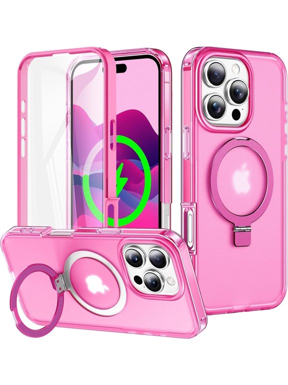 Case for iPhone 16 Pro Max/16 Pro/16 Plus/16,with Built-in Screen Protector Compatible with Magnetic Kickstand Military-Grade Drop 360°Full Protection Phone Case