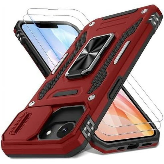 MYKOMI Case for iPhone 16E with Slide Camera Cover+Screen Protector (1 Pack), Rotated Ring Kickstand Military Grade Shockproof Protective Cover for iPhone SE4 2025