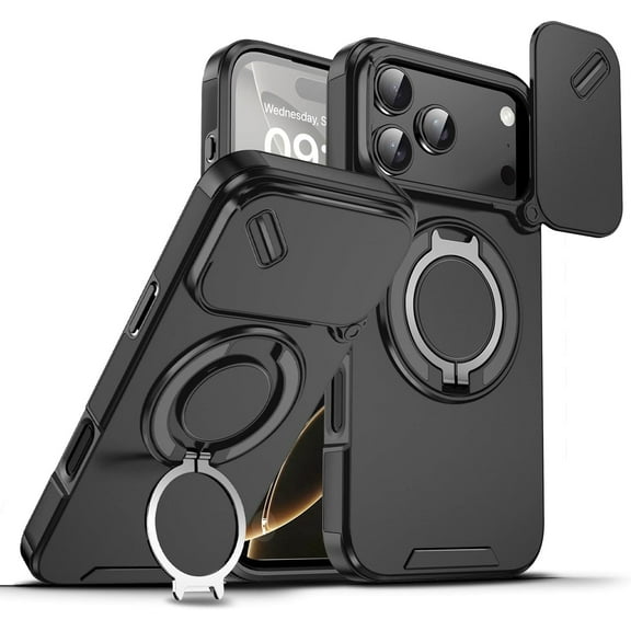 MYKOMI Case for iPhone 17 Pro,Military Grade [Built-in Kickstand] Magnetic Rotate Ring Holder Heavy Duty TPU PC Drop Shockproof Protect Phone Case for iPhone 17 Pro,6.3 inch 2025