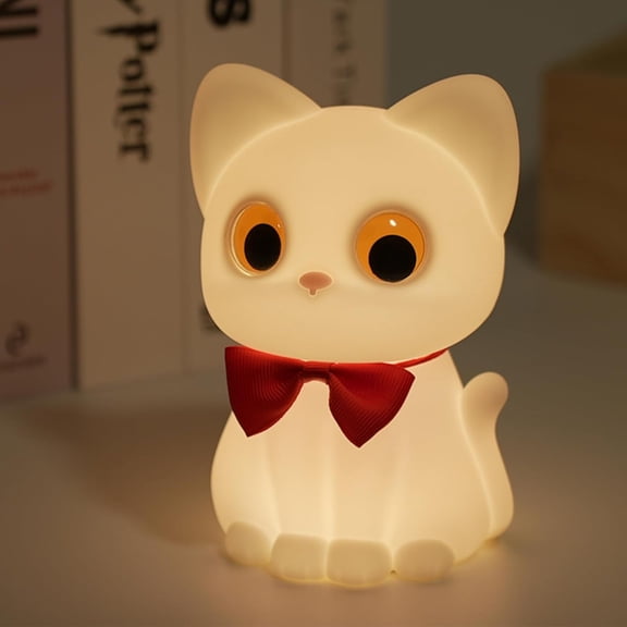 MYKOMI Cat Night Light for Kids, Cute Squishy Silicone Cats Lamp for Baby Toddler Newborn Nursery, Dimmable Touch Night Light for Kids Room, Rechargeable Small Bedside Lamp Gifts for Girls