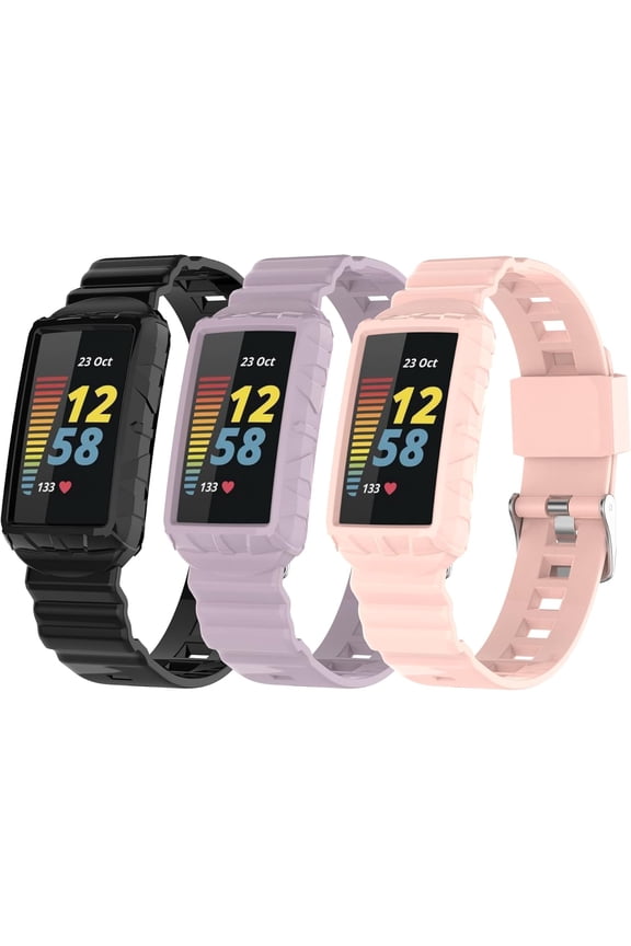 Compatible for Fitbit Charge 5 Bands with Case, Tactical Protective Cover Frame Athletic Strap Guard Rugged Sport Breathable Protector Watch Wristbands