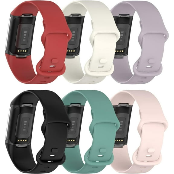 MYKOMI Compatible with Fitbit Charge 5 Bands, Replacement Soft Silicone Watch Straps Soft Wristband for Fibit Charge 5 Fitness & Health Tracker Women&Men (6-PACK, Large)