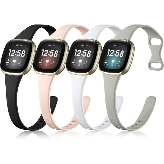 MYKOMI Compatible for Fitbit Versa 4 Bands Women Men, Durable Soft Silicone Replacement Wristbands Strap Sport Slim Band for Versa 4 Smartwatch Small/Large Watchbands