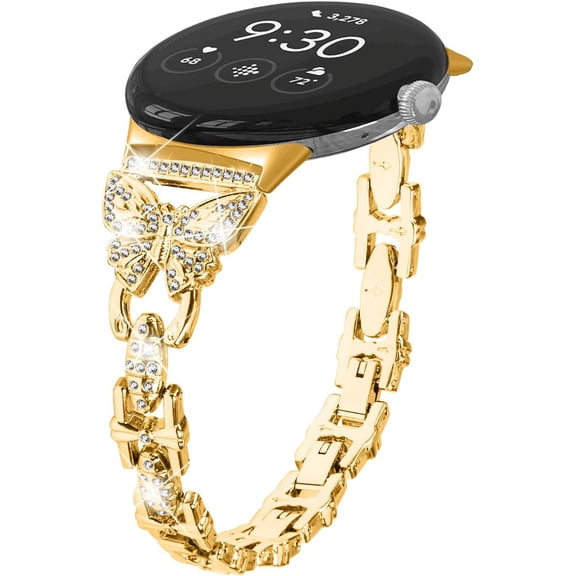 MYKOMI Compatible With Google Pixel Band Replacement, Women Bracelet Breathable Stainless Steel Rhinestones Strap for Google Pixel SmartWatch 2022 Released