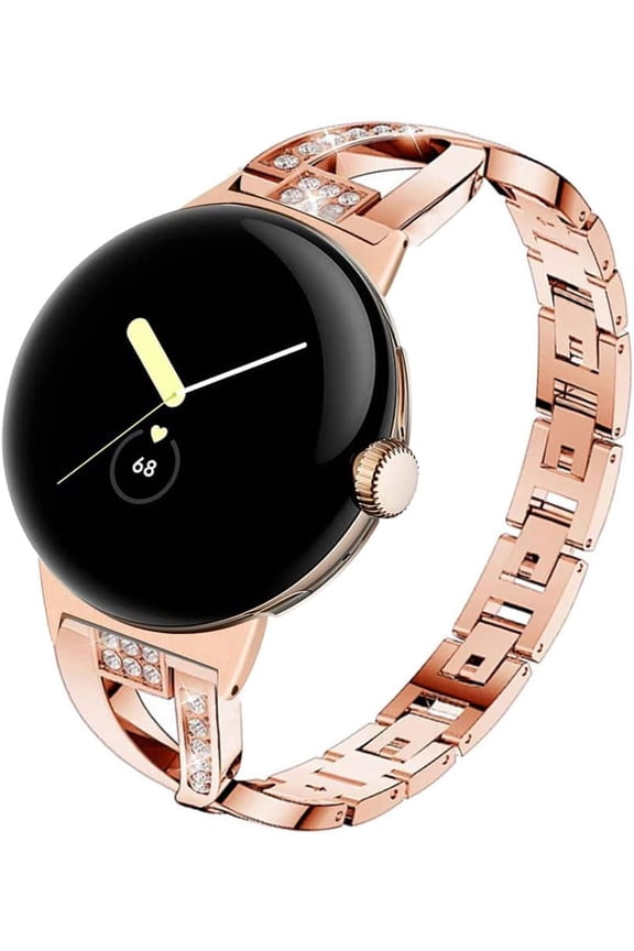Compatible Google Pixel Watch Band - Women's Metal Replacement Chain Bling Jewelry Bracelet Rhinestone Strap Wristband for Pixel Watch 2/3 41mm