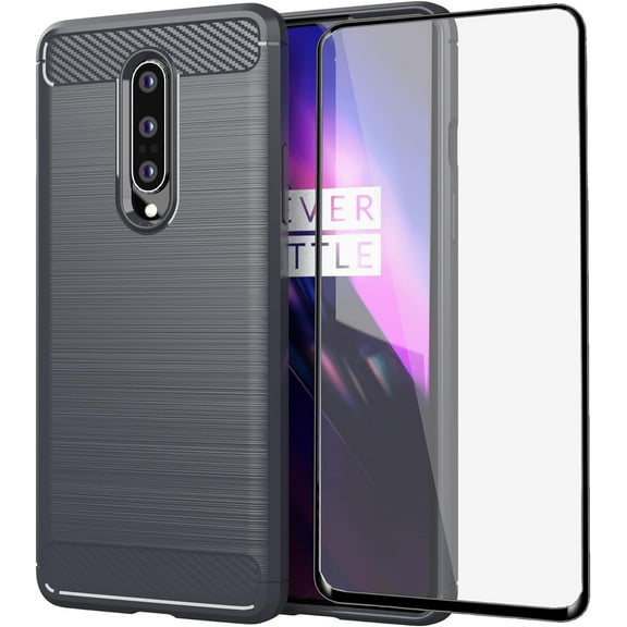 MYKOMI Compatible with OnePlus 8 Pro One Plus 8Pro 5G Case and Tempered Glass Screen Protector Accessories Slim Soft Silicone Phone Covers for On 1Plus 1 + Plus8 1+ OnePlus8Pro Carbon Fiber Navy Black