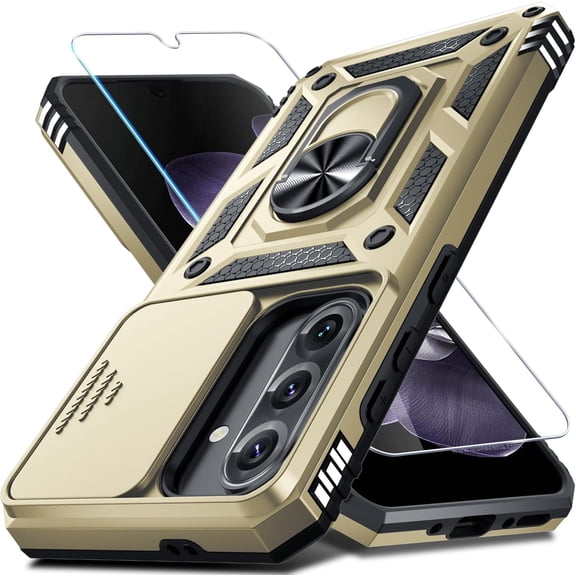 MYKOMI Compatible with Samsung Galaxy A36/A56 5G Case Built in Slide Camera Lens Cover+Screen Protector+Finger Ring Holder Kickstand,Heavy Duty Shockproof Full Body Phone Cover,2025