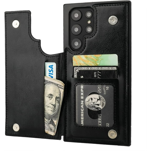 MYKOMI Compatible with Samsung Galaxy S22 Ultra Wallet Case with Card Holder, PU Leather Kickstand Card Slots Case, Double Magnetic Clasp and Durable Shockproof Cover 5G 6.8 Inch(Black)