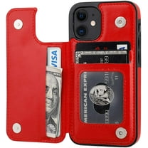 MYKOMI Compatible with iPhone 12 Mini Wallet Case with Card Holder, PU Leather Kickstand Card Slots Case, Double Magnetic Clasp and Durable Shockproof Cover 5.4 Inch(Red)