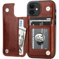 thumbnail image 1 of MYKOMI Compatible with iPhone 12 Mini Wallet Case with Card Holder, PU Leather Kickstand Card Slots Case, Double Magnetic Clasp and Durable Shockproof Cover 5.4 Inch(Brown), 1 of 7