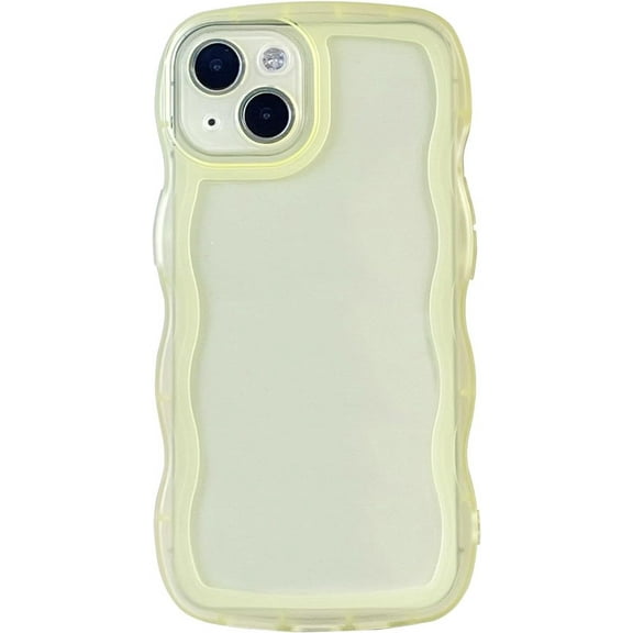MYKOMI Compatible with iPhone 14 Plus Clear Case,Cute Solid Color Curly Wave Frame Transparent Soft Silicone Anti-Scratch Shockproof Protective Slim Case for Women Girls
