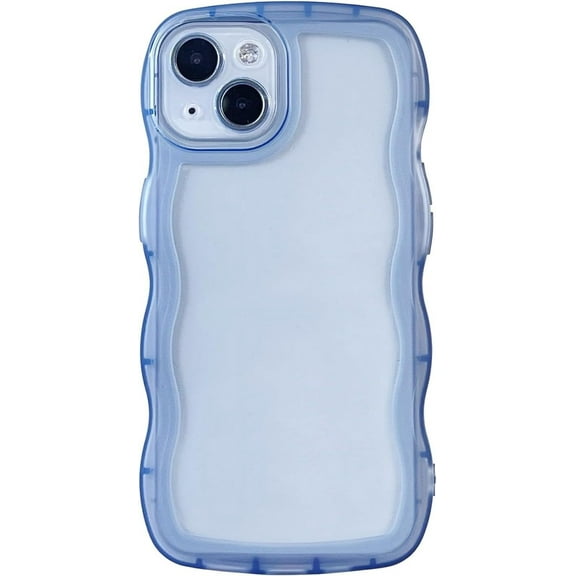 MYKOMI Compatible with iPhone 14 Plus Clear Case,Cute Fashion Solid Color Curly Wave Frame Transparent Soft Silicone Anti-Scratch Shockproof Protective Slim Case for Women Girls