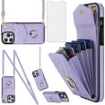 thumbnail image 1 of MYKOMI Compatible with iPhone 15 Pro Max 6.7 inch Wallet Case Screen Protector Ring RFID Blocking Card Holder Cell Phone Cover for iPhone15promax 5G i Phone15Max Plus iPhone15 ProMax Women Purple, 1 of 6