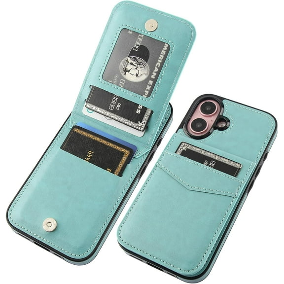 MYKOMI Compatible with iPhone 16 Case Wallet with Credit Card Holder, Flip Premium Leather Magnetic Clasp Kickstand Heavy Duty Protective Cover for iPhone 16 6.1 Inch