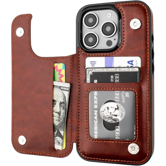 MYKOMI Compatible with iPhone 16 Pro Wallet Case with Card Holder, PU Leather Kickstand Card Slots Case, Double Magnetic Clasp and Durable Shockproof Cover 6.3 Inch