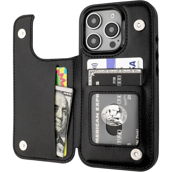 MYKOMI Compatible with iPhone 16 Pro Wallet Case with Card Holder, PU Leather Kickstand Card Slots Case, Double Magnetic Clasp and Durable Shockproof Cover 6.3 Inch