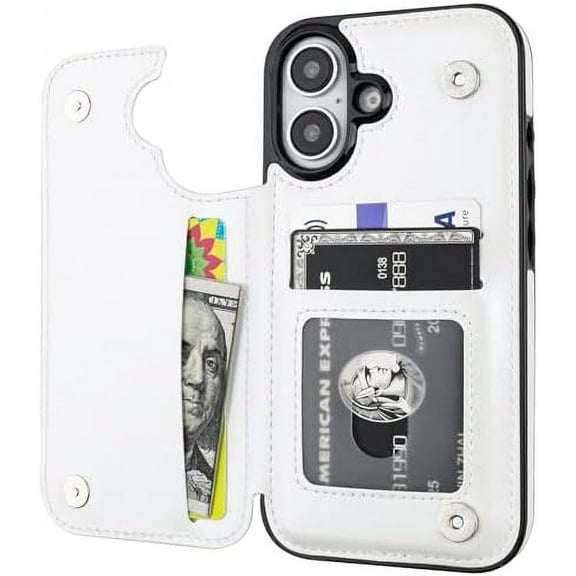 MYKOMI Compatible with iPhone 16 Wallet Case with Card Holder, PU Leather Kickstand Card Slots Case, Double Magnetic Clasp and Durable Shockproof Cover 6.1 Inch
