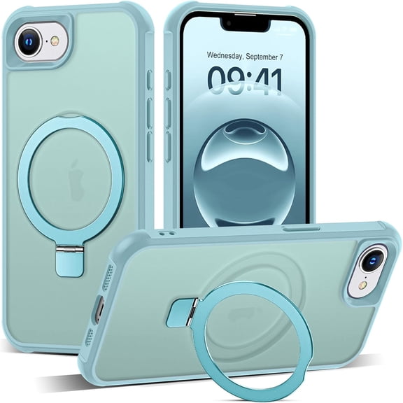 MYKOMI Compatible with iPhone 16E Case with Invisible Magnetic O-Ring Stand Military-Grade Case for iPhone 16E 6.1" 2025 [Compatible with Mag-Safe][Great Grip Feeling]