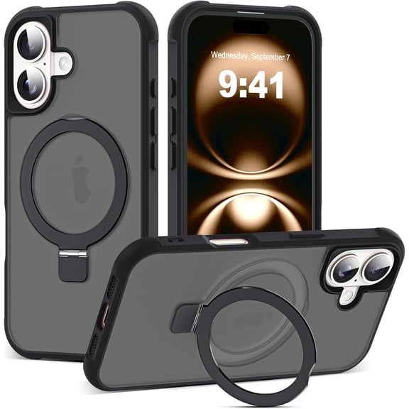 MYKOMI Compatible with iPhone 16E Case with Invisible Magnetic O-Ring Stand Military-Grade Case for iPhone 16E 6.1" 2025 [Compatible with Mag-Safe][Great Grip Feeling]