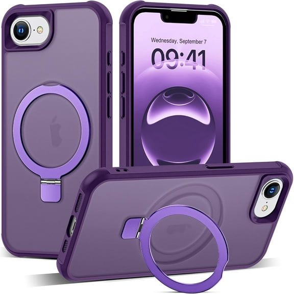 MYKOMI Compatible with iPhone 16E Case with Invisible Magnetic O-Ring Stand Military-Grade Translucent Case for iPhone 16E 6.1" 2025 [Compatible with Mag-Safe][Great Grip Feeling]