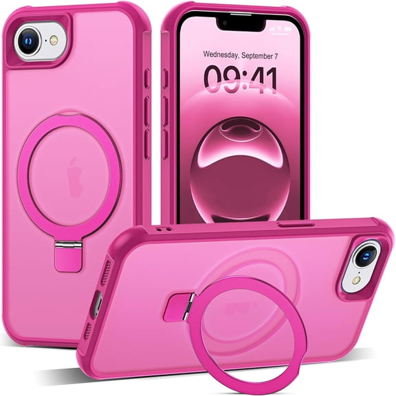 MYKOMI Compatible with iPhone 16E Case with Invisible Magnetic O-Ring Stand Military-Grade Translucent Case for iPhone 16E 6.1" 2025 [Compatible with Mag-Safe][Great Grip Feeling]