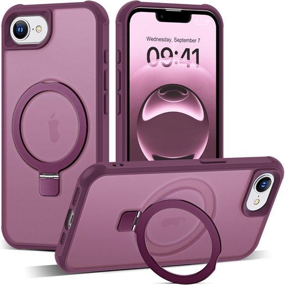 MYKOMI Compatible with iPhone 16E Case with Invisible Magnetic O-Ring Stand Military-Grade Translucent Case for iPhone 16E 6.1" 2025 [Compatible with Mag-Safe][Great Grip Feeling]