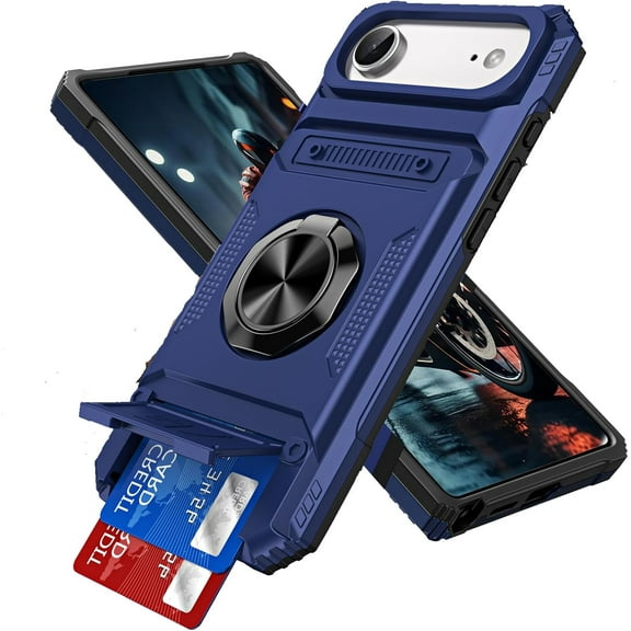 MYKOMI Compatible with iPhone Air Case Wallet with Card Holder (2 Cards) Ring Stand Military Grade Protection Shockproof Phone Case for iPhone 17 Air 6.5 inch