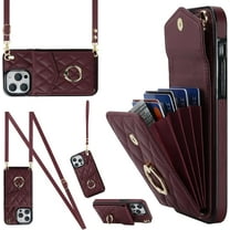 MYKOMI Crossbody Wallet Phone Case Compatible with Apple iPhone 13 Leather Case with Card Holder & 360° Ring Kickstand & Wrist Strap Purse Cover Magnetic Closure Flip Handbag Women Shell