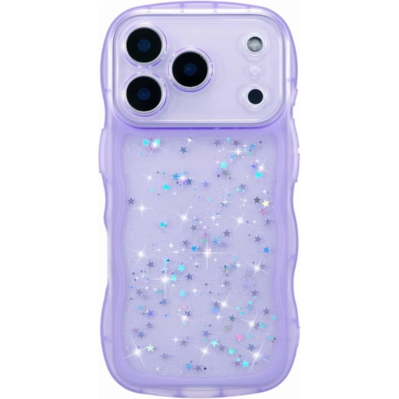 MYKOMI Cute Case for iPhone 18 Pro/17 Pro 6.3",Curly Wave Frame Design,Glitter Shiny Bling Star,Clear Soft TPU Shockproof Protetive Phone Case